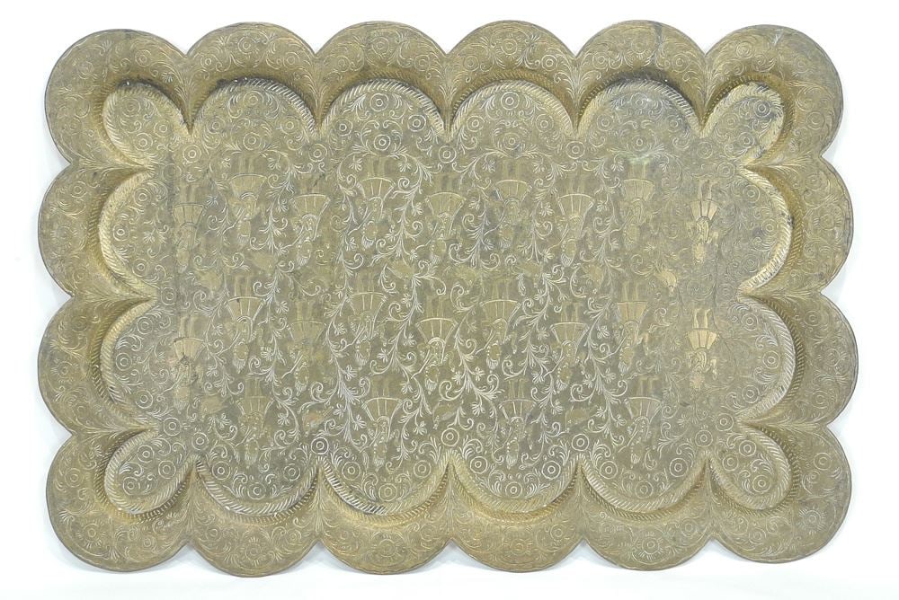 Indian Raj Engraved Brass Tray, 16 1/2 x 24 1/2"w. (1 of 3)