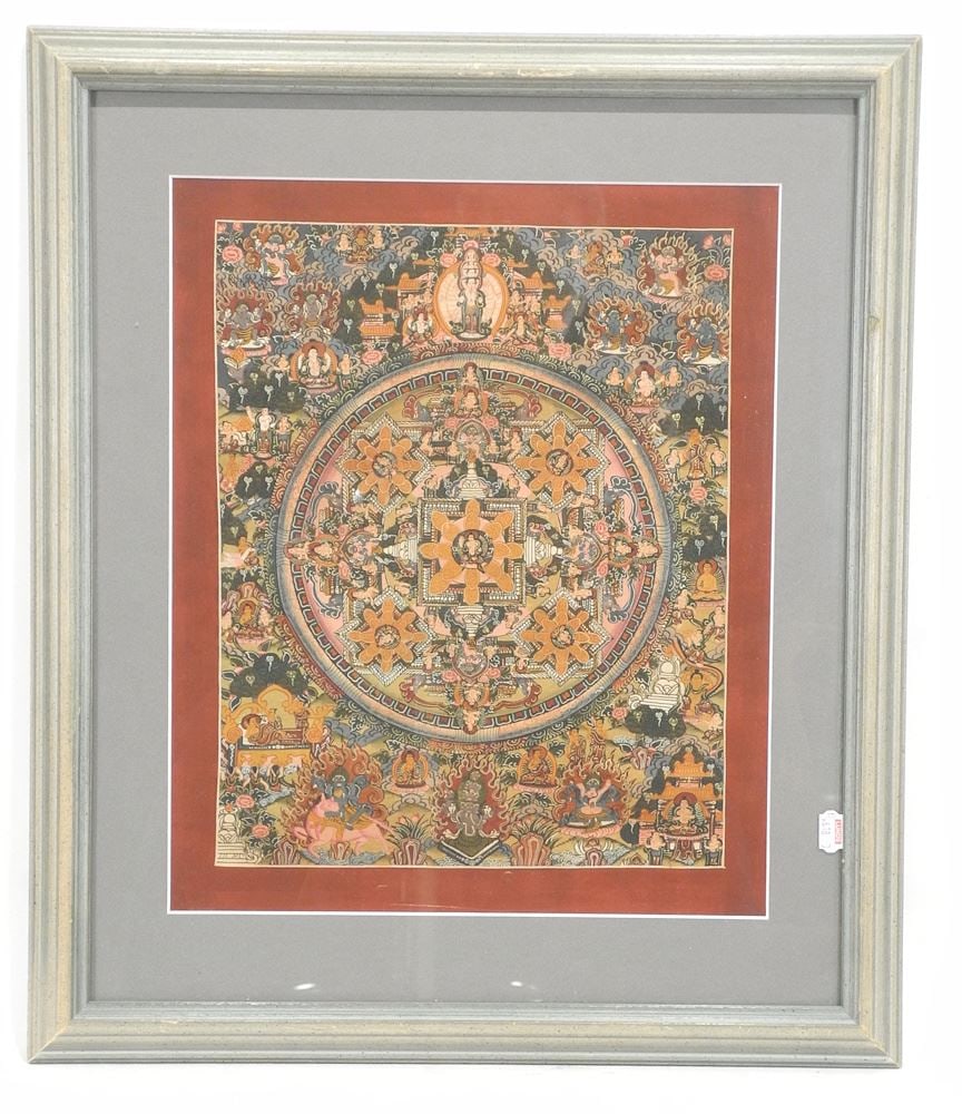 Nepalese Mandala Thangka, 14 1/2 x 12".: Nepalese Mandala Thangka, 14 1/2 x 12".