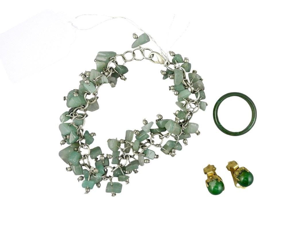 Vintage Jade Bracelet, Earrings & Ring. (1 of 3)