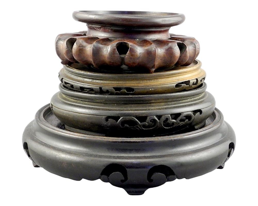 Collection of Four Large Vintage Oriental Hardwood Stands, Largest 9 1/4"h. (1 of 3)