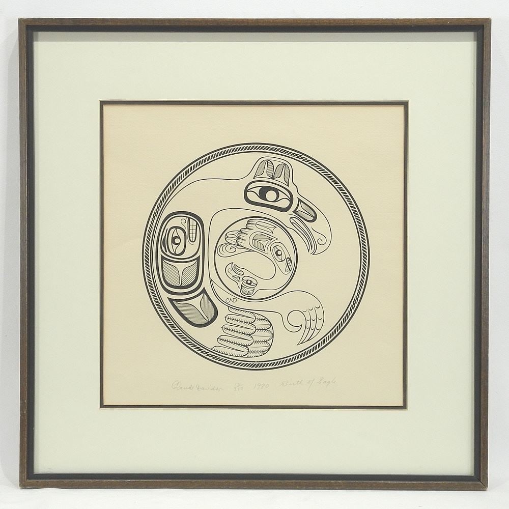 Serigraph signed Claude Davidson, 12 3/4 x 12 3/4", "Birth of Eagle" 1980 #13/250.: Serigraph signed Claude Davidson, 12 3/4 x 12 3/4", "Birth of Eagle" 1980 #13/250.