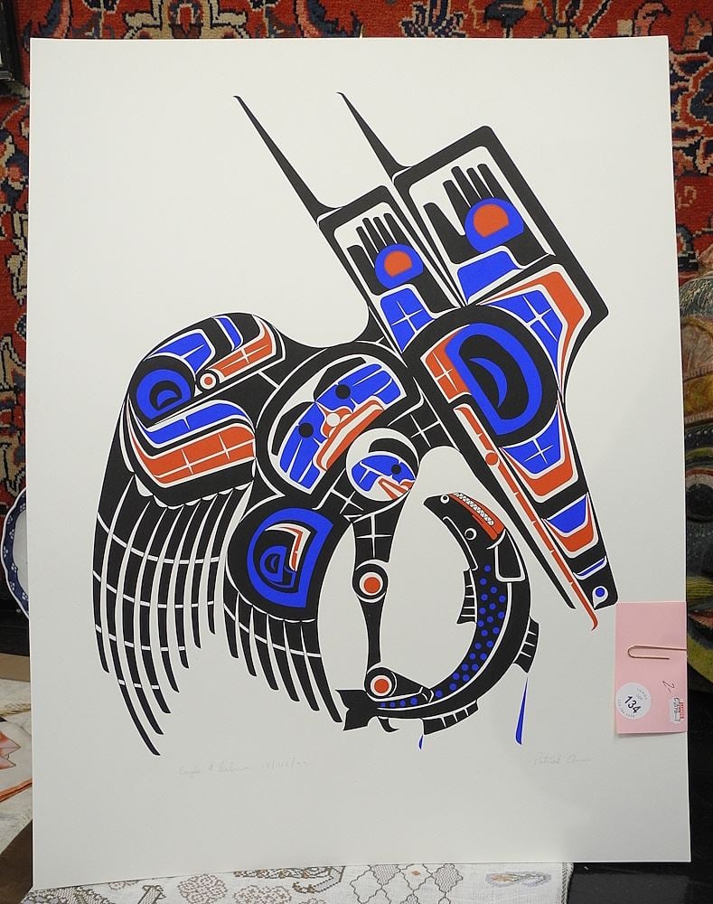 Two Serigraphs signed Patrick Amos, 26 1/8 x 20 1/4", "Eagle & Salmon" #12&13/110/77 Unframed. (1 of 1)