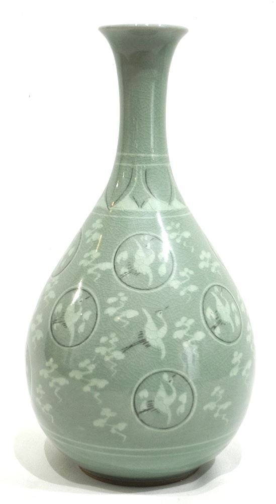 Korean Inlaid Celadon Jubyeong Vase, 12 1/4". (1 of 4)