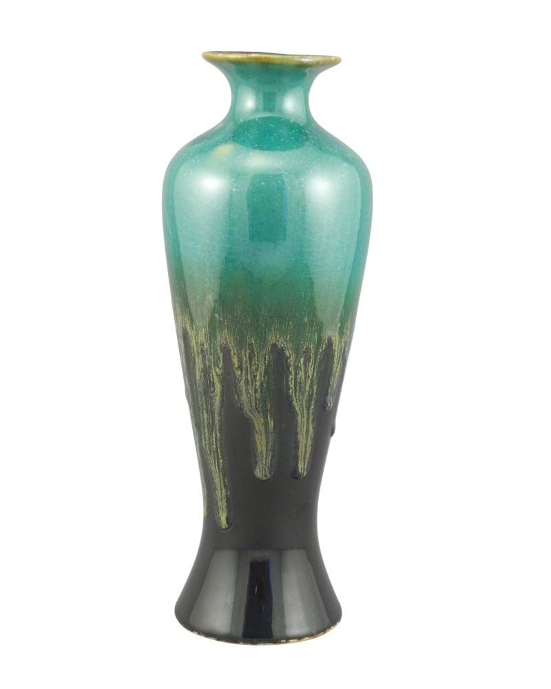 Chinese Drip Glaze Ceramic Vase, 9 3/4"h. (1 of 2)