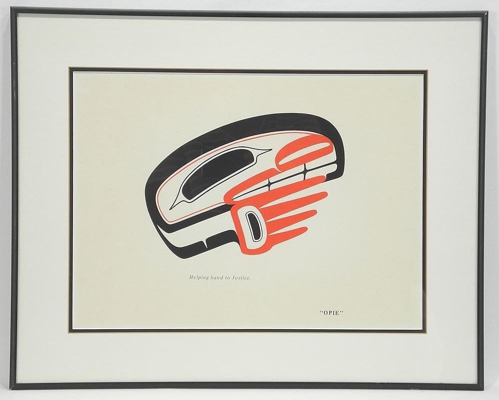 Serigraph signed "Opie" (Phillip Raymond Oppenheim), 11 x 15", "Helping Hand to Justice". (1 of 3)