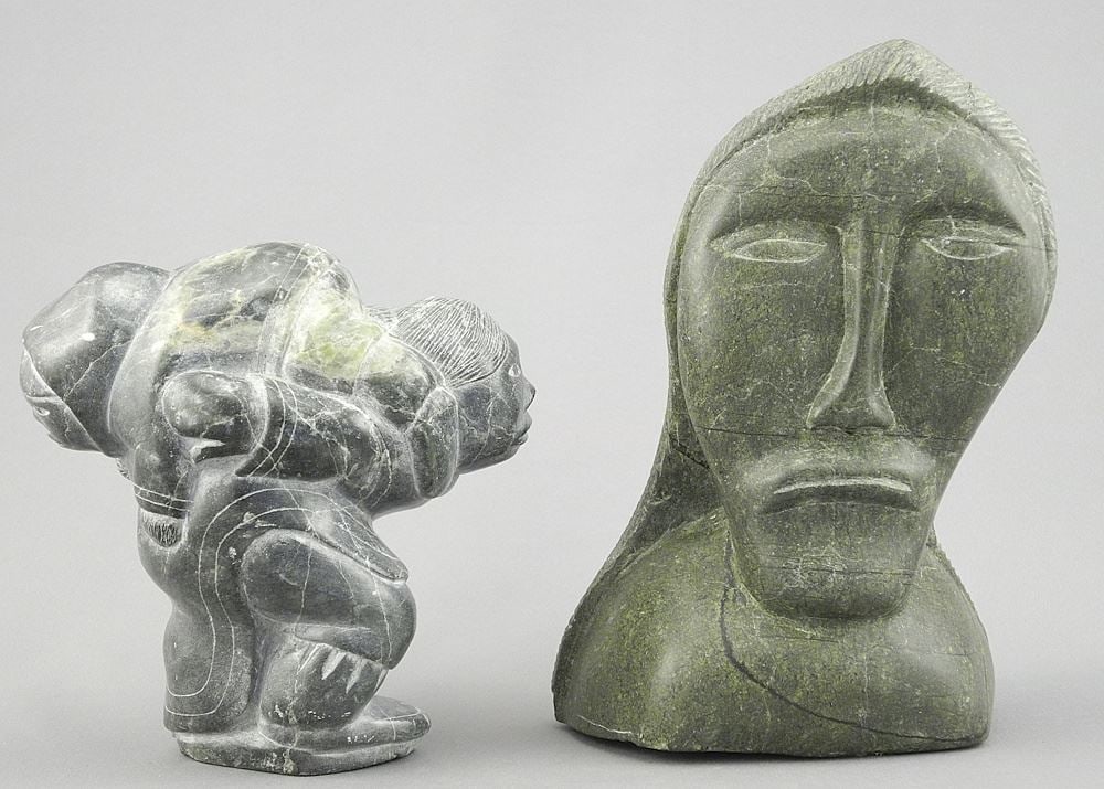 Two Inuit Sculptures: Figures/Annie 67831 (4 7/8") & Unsigned Partial Bust, 6 1/2"h. (1 of 4)