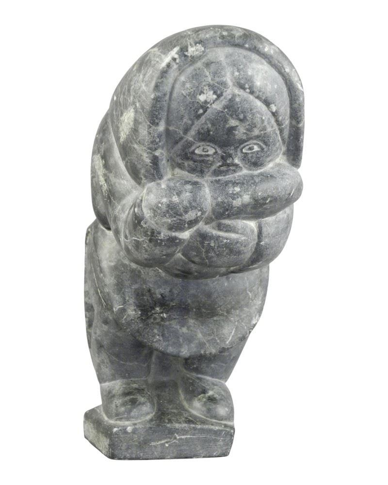 Unsigned Inuit Stone Sculpture, 7 1/8"h, "Figure Eating". - (1 of 3)