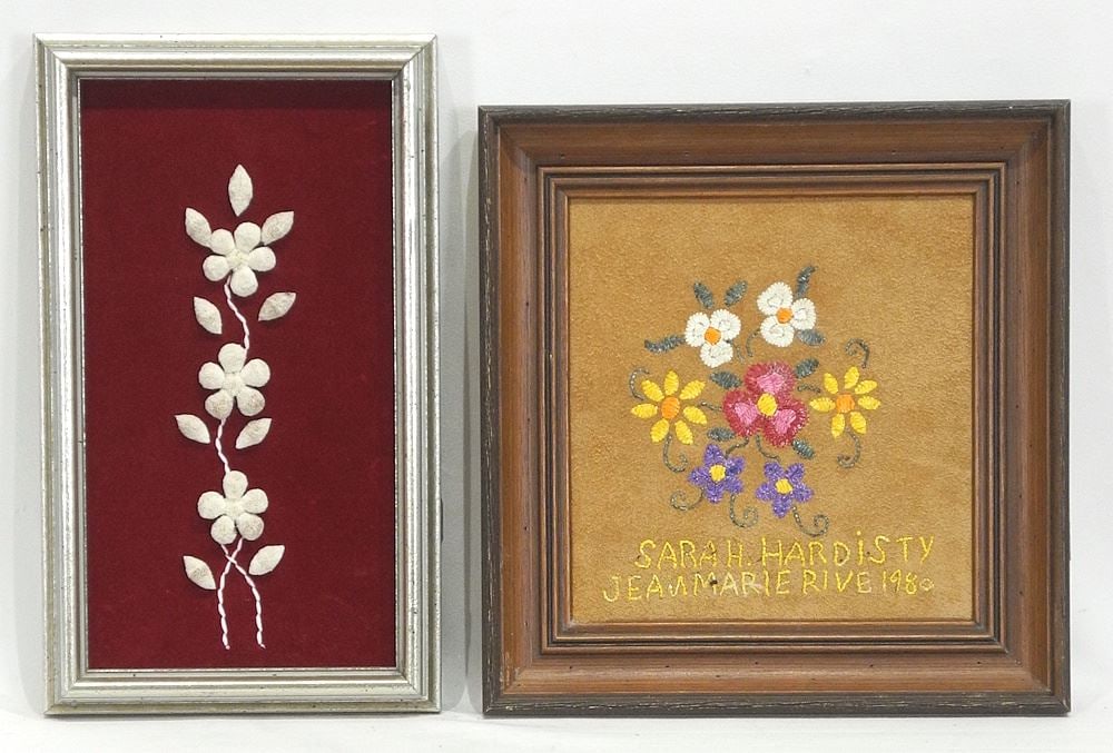 Porcupine Quill Work signed Sarah Hardisty 1980 (7 1/2 x 7 1/4") & Moose Tufting, 10 1/2 x 5 (1 of 3)