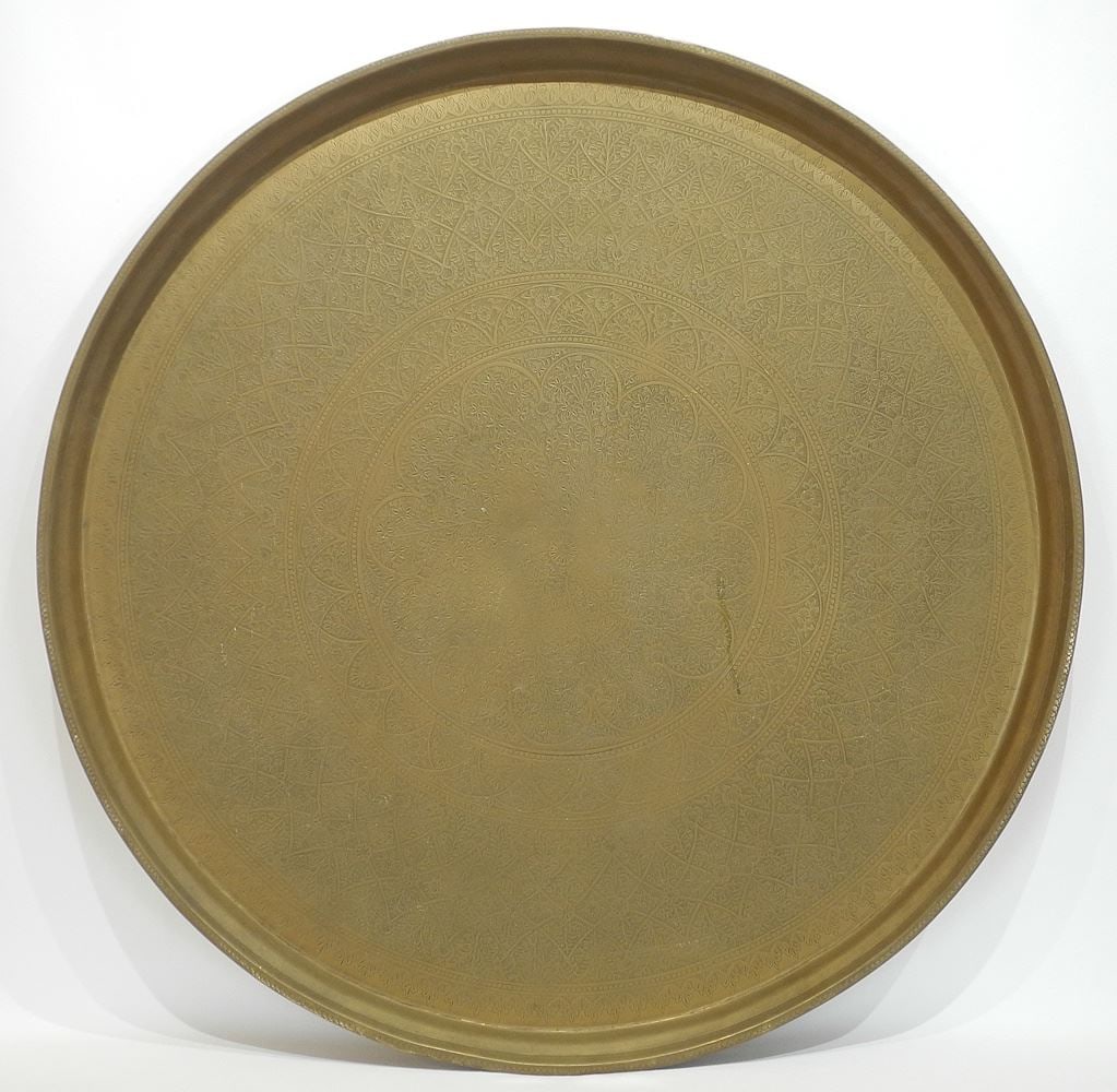 Vintage Burmese Brass Tray, 35" Diameter.: Vintage Burmese Brass Tray, 35" Diameter.