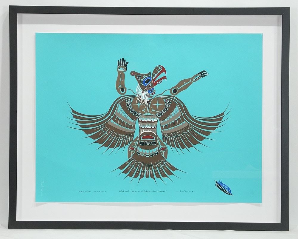 Gouache on Paper signed Fred Anderson, 17 1/4 x 23 3/4", "Heiltsuk Angel".: Gouache on Paper signed Fred Anderson, 17 1/4 x 23 3/4", "Heiltsuk Angel".