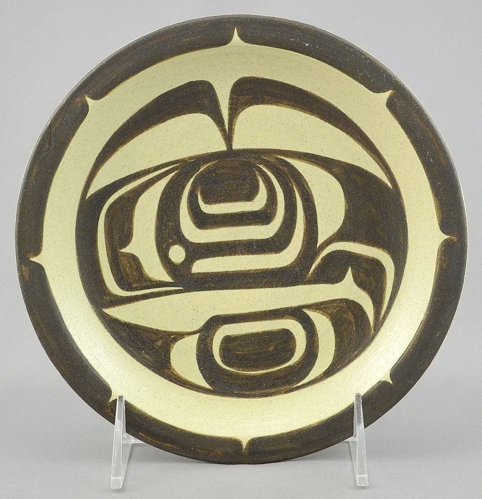 North West Coast Style Stoneware Dish Monogrammed JC (Judy Cranmer), 7" Diameter.: North West Coast Style Stoneware Dish Monogrammed JC (Judy Cranmer), 7" Diameter.