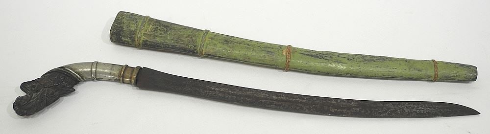 Indonesian Sword & Green Scabbard, 25 1/4"L.: Indonesian Sword & Green Scabbard, 25 1/4"L.