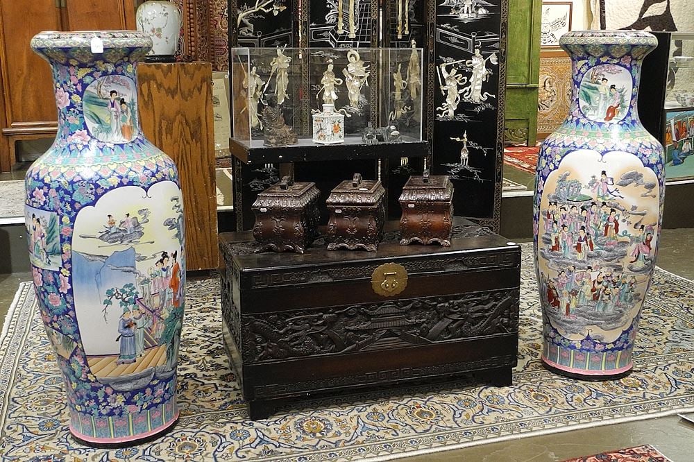 Pair of Chinese Porcelain Vases, 50"h.: Pair of Chinese Porcelain Vases, 50"h.