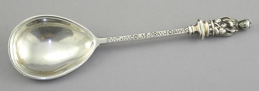 Hallmarked Silver "Saint Nicholas" Apostle Style Spoon, 6 1/2"L, 77g. (1 of 3)