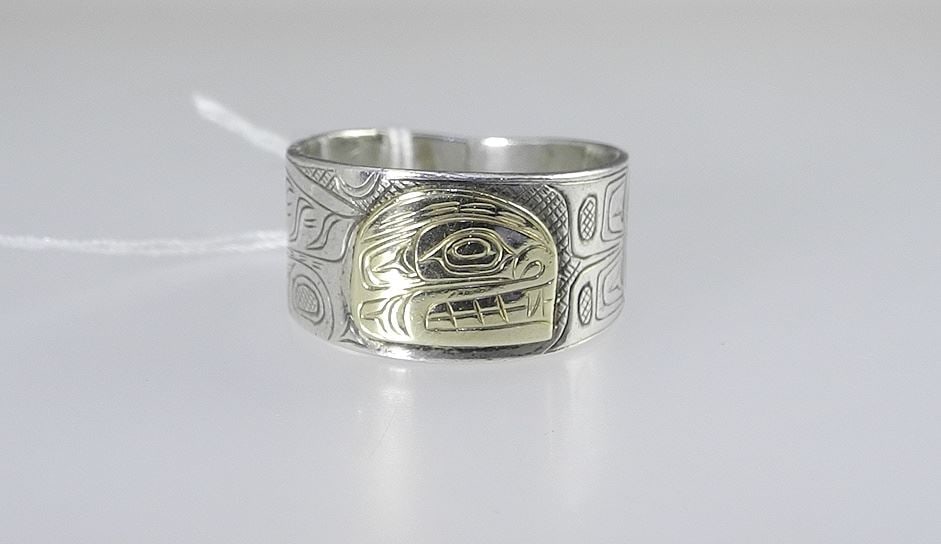 Northwest Coast Silver & Gold Ring Monogrammed RB, Size 11, 8.1g. (1 of 4)