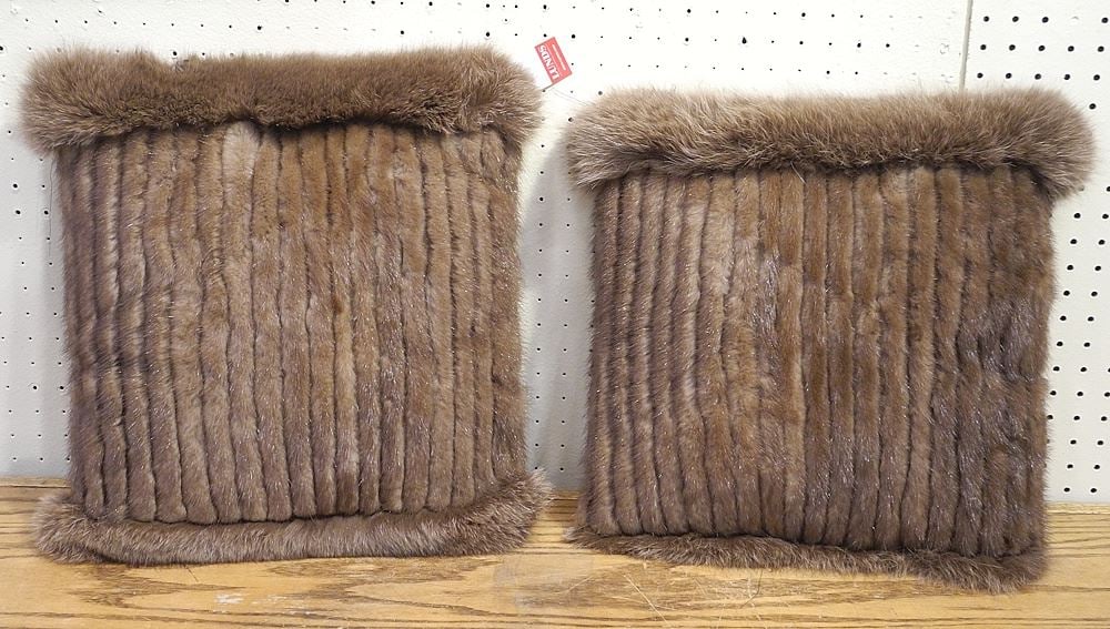 Two Fur Cushions, 16 x 18".: Two Fur Cushions, 16 x 18".