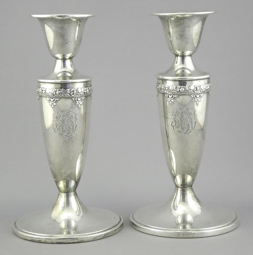 Pair of Wallace Sterling Weighted Candlesticks, 7"h, 778g. (1 of 2)