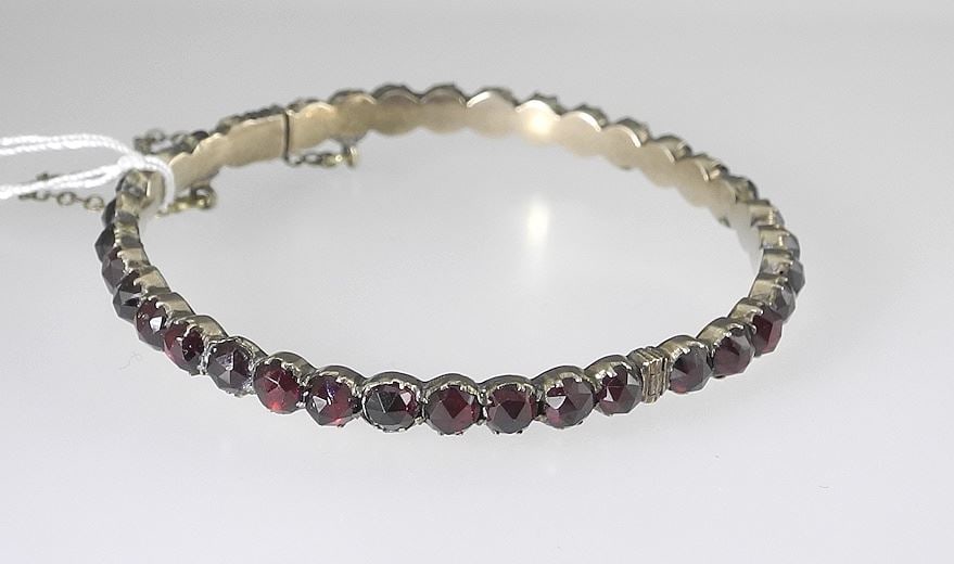 Antique Rose Cut Garnet Rolled Gold Bracelet, 2 1/4" Diameter, 9.9g. (1 of 3)