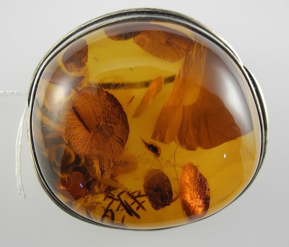 Modernist Silver (925) & Amber Brooch, 2 1/8"w, 57.9g. (1 of 3)