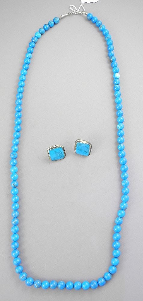 Turquoise Uniform 8mm Bead Necklace & Earrings.: Turquoise Uniform 8mm Bead Necklace & Earrings.