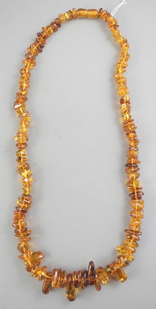 Amber Pebble Necklace, 25"L.: Amber Pebble Necklace, 25"L.