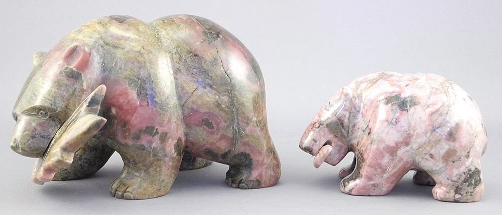 Two Rhodonite Bear Carvings, Larger signed Chen 1986, 4 & 5 7/8"L. (1 of 3)