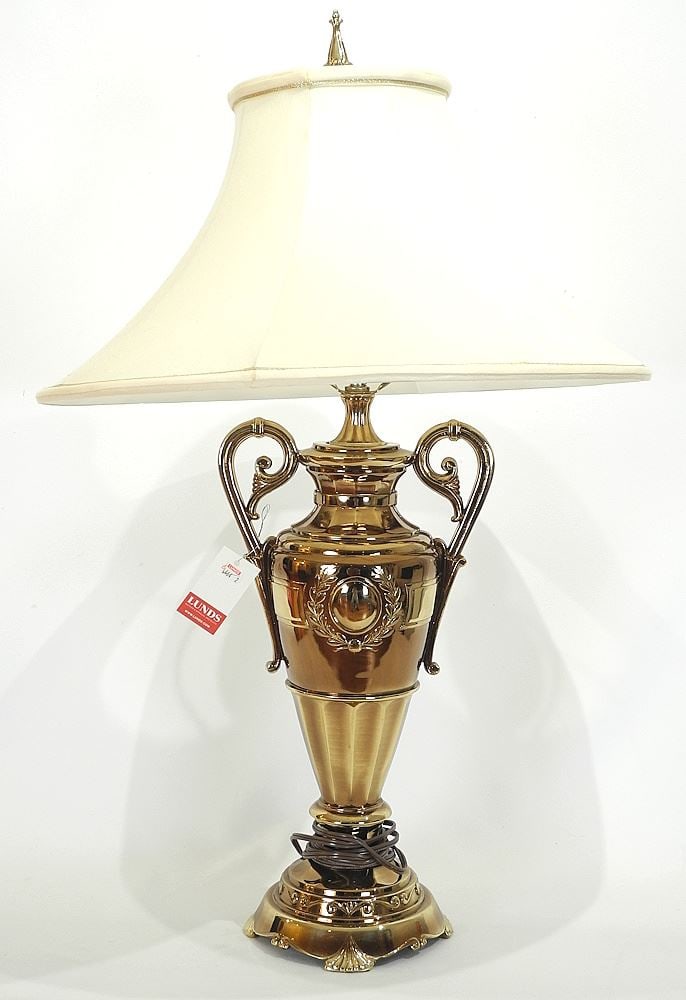 Contemporary Brass Urn-Form Table Lamp, TH 31". (1 of 3)