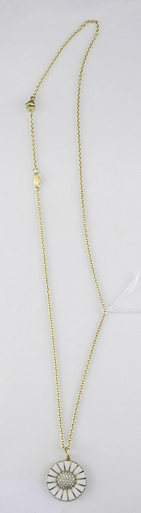 Hallmarked Georg Jensen Diamond Daisy Pendant & Chain (18K gold plated silver).: Hallmarked Georg Jensen Diamond Daisy Pendant & Chain (18K gold plated silver).