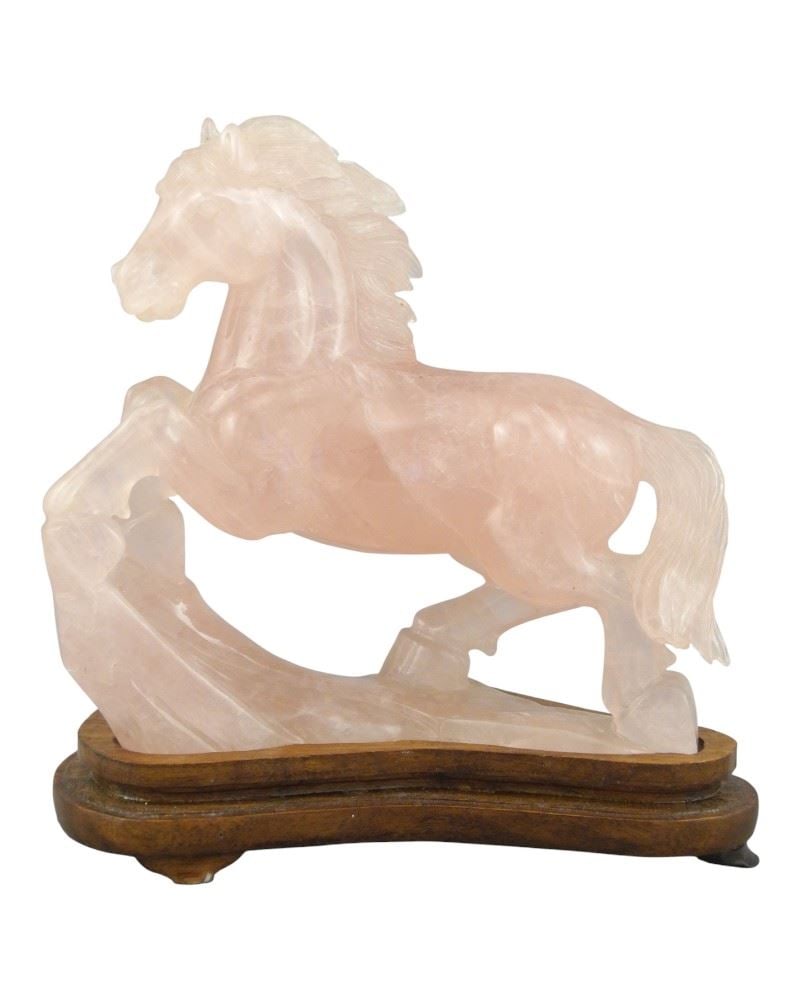 Chinese Rose Quartz "Celestial Horse" Carving with Stand, 7"L. (1 of 3)