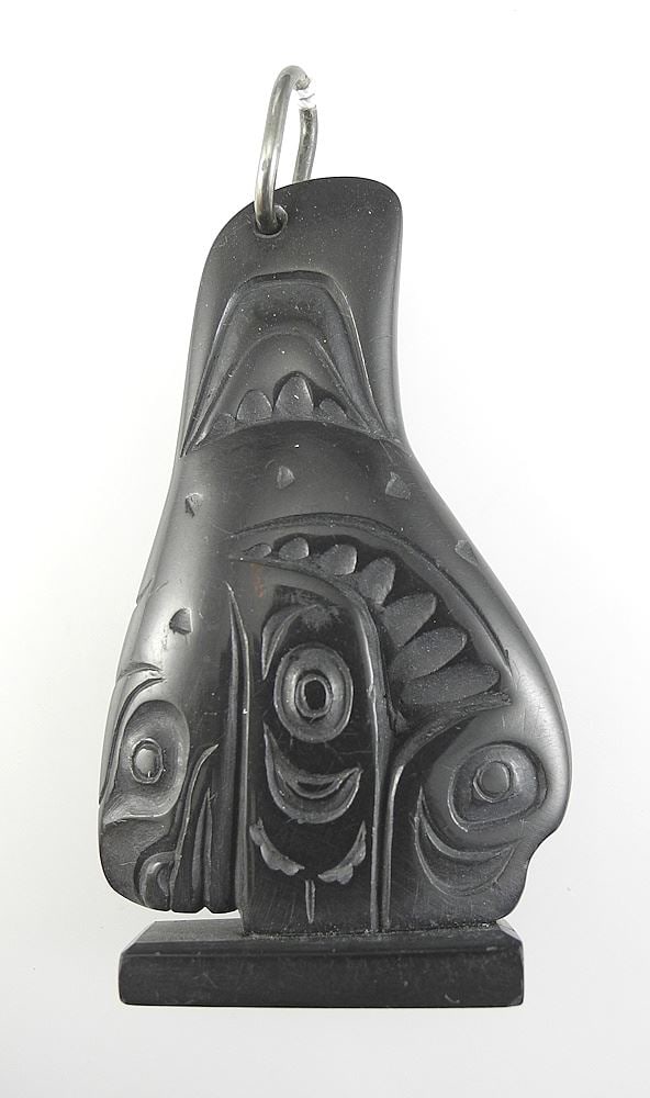 Haida Argillite "Killer Whale" Pendant signed Pat Dixon, 2 1/16"h.: Haida Argillite "Killer Whale" Pendant signed Pat Dixon, 2 1/16"h.