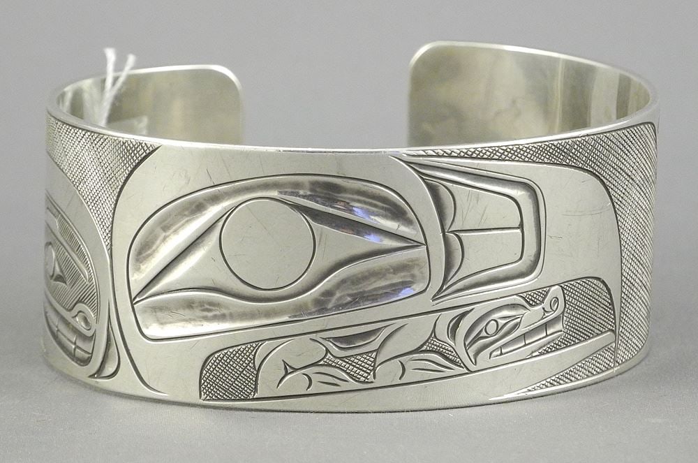 Northwest Coast Silver Cuff signed Landon Gunn, 2 3/4"w, 65.6g. (1 of 4)