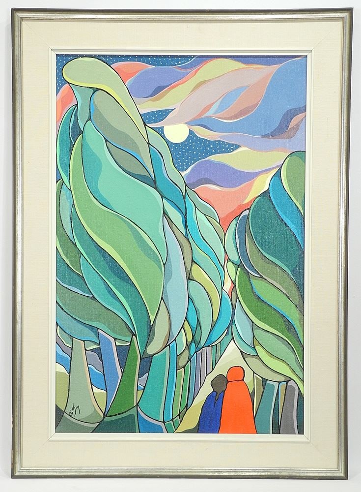 Acrylic on Canvas signed (Daphne) Odjig, 30 x 20", "Pathway to Tomorrow" #424, 1985. (1 of 14)