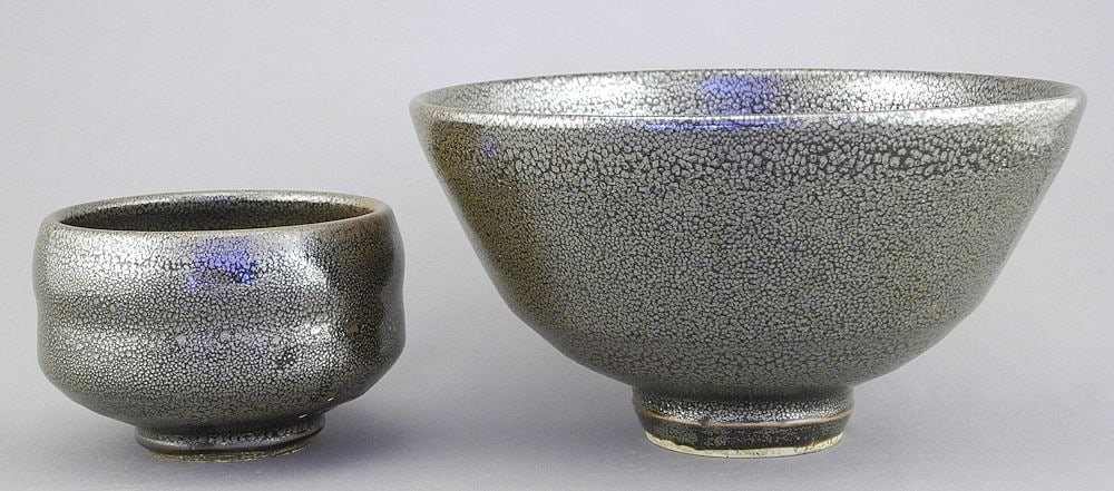 Oil Spot Bowl & Tea Bowl with Impressed Mark of Wayne Ngan, 2 3/4 & 4 1/8"h. (1 of 6)
