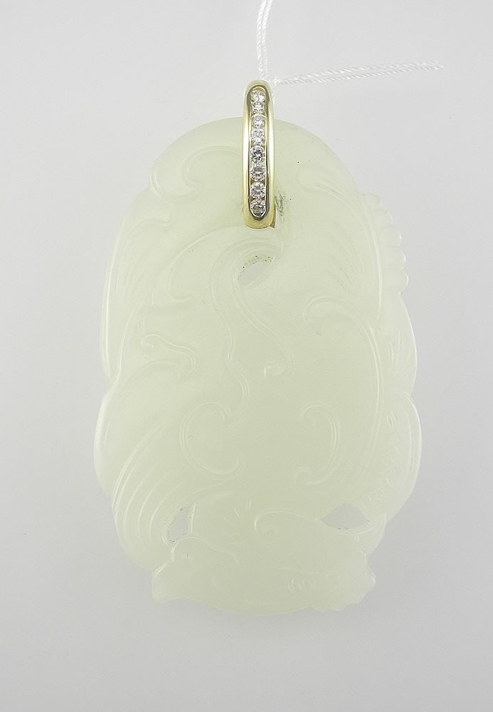Jade Phoenix Pendant with 14K (tested) Diamond Bail, TW 28g. (1 of 8)