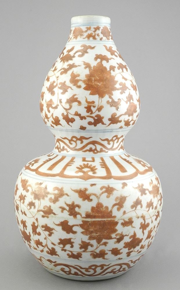 Chinese Porcelain Underglaze Blue & Red Enamel Double Gourd Vase, 12 1/4 "h. (1 of 6)