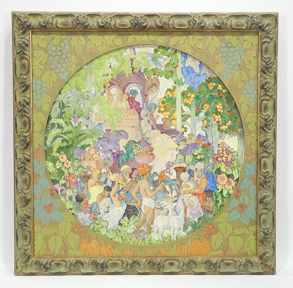 Clarice Cliff Ceramic Plaque after Frank Brangwyn, 17 1/2" diameter in E. Marza Frame. (1 of 10)