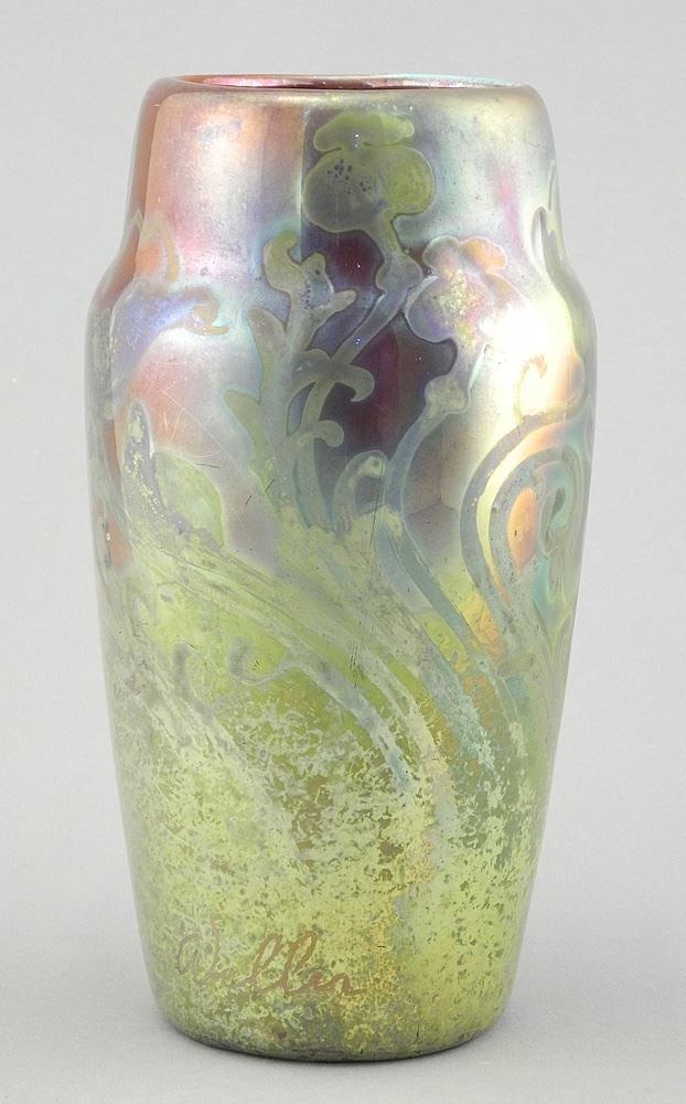 Weller Jacques Sicard Iridescent Glaze Vase (inner rim noted), Signed, 7 3/8" High. (1 of 11)