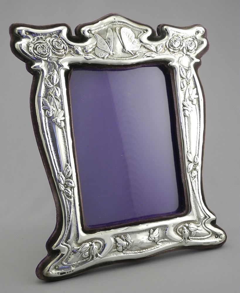 Art Nouveau Silver Mounted "Butterfly" Dresser Frame, 12".: Art Nouveau Silver Mounted "Butterfly" Dresser Frame, 12".