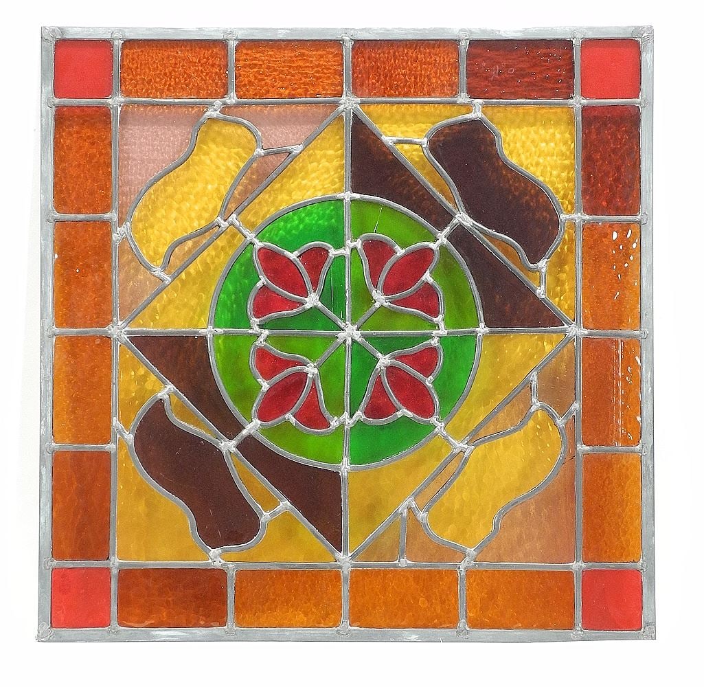 Leaded Glass Panel, 24 x 24" (crack noted).: Leaded Glass Panel, 24 x 24" (crack noted).