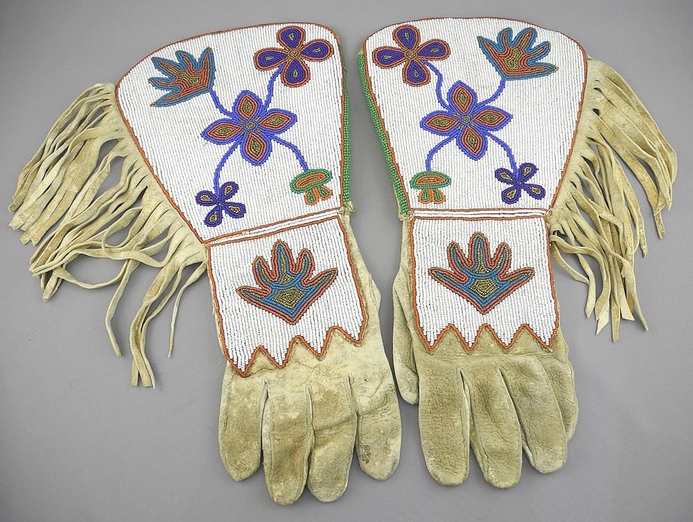 Pair of Blackfoot Beaded Gauntlets, 14 1/2"L. (1 of 4)