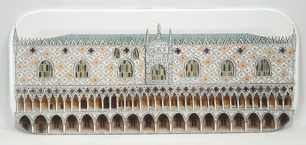 Piero Fornasetti "Palazzo Ducale" Tray, 23 1/4"w.: Piero Fornasetti "Palazzo Ducale" Tray, 23 1/4"w.
