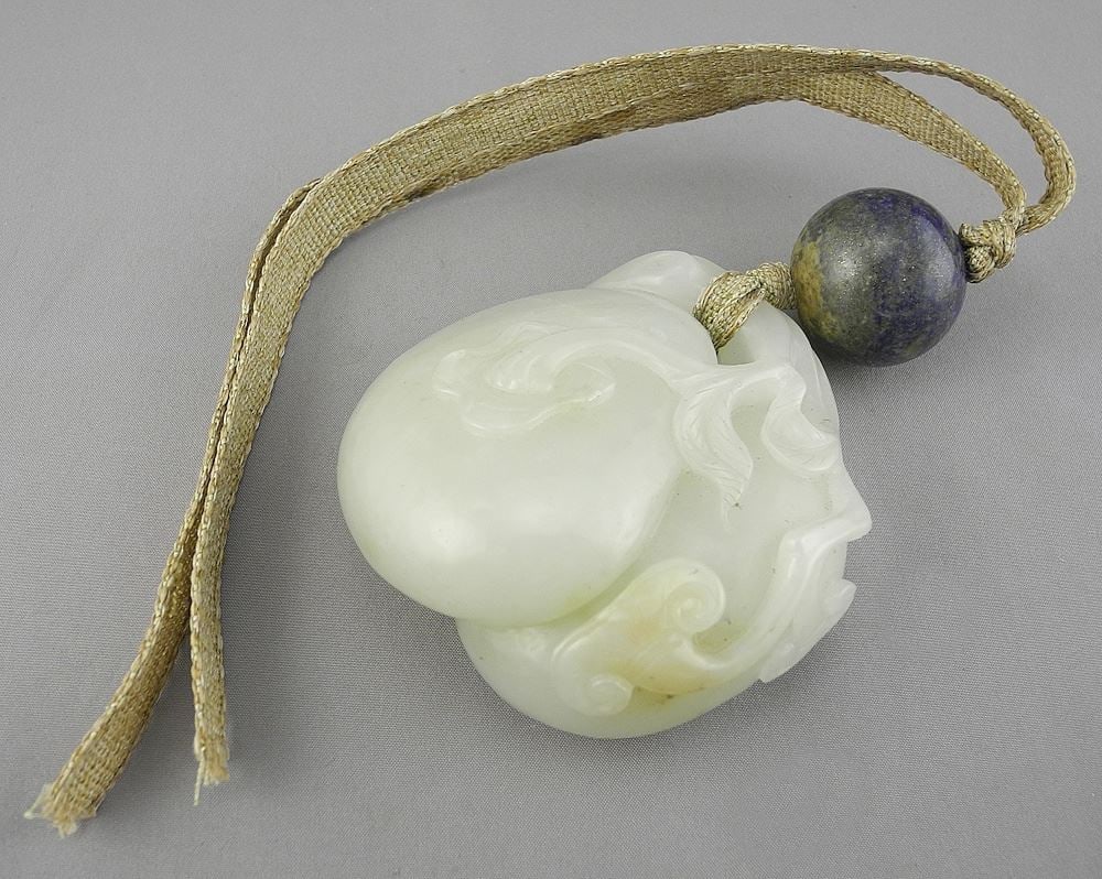 Chinese Carved Jade Persimmons (2 3/4"w) on Silk & Lapis Cord, 10"L , 201g. (1 of 8)