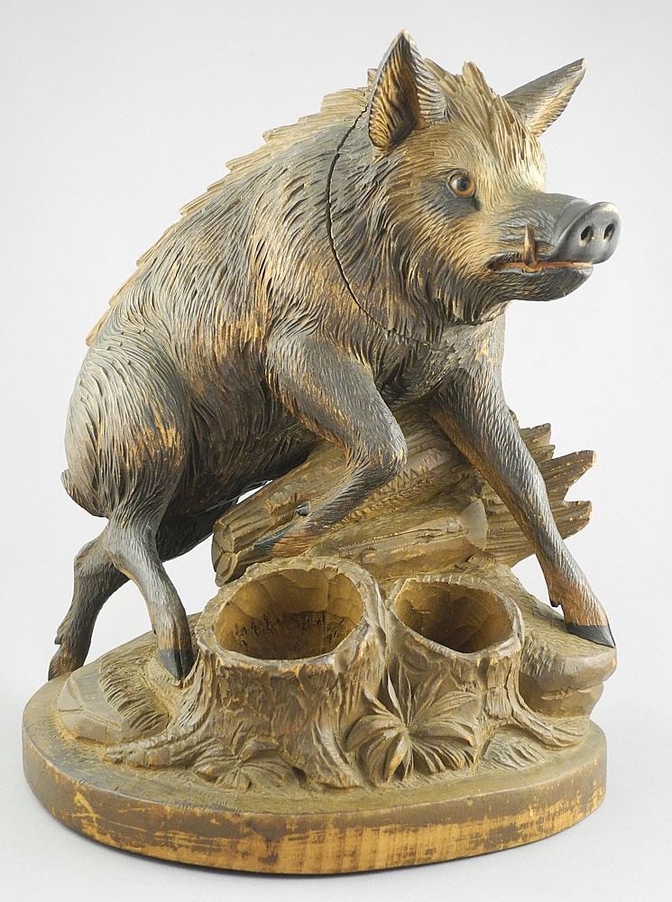 Black Forest Boar Tobacco Box, 11 7/8 x 11 1/2 x 7". (1 of 7)
