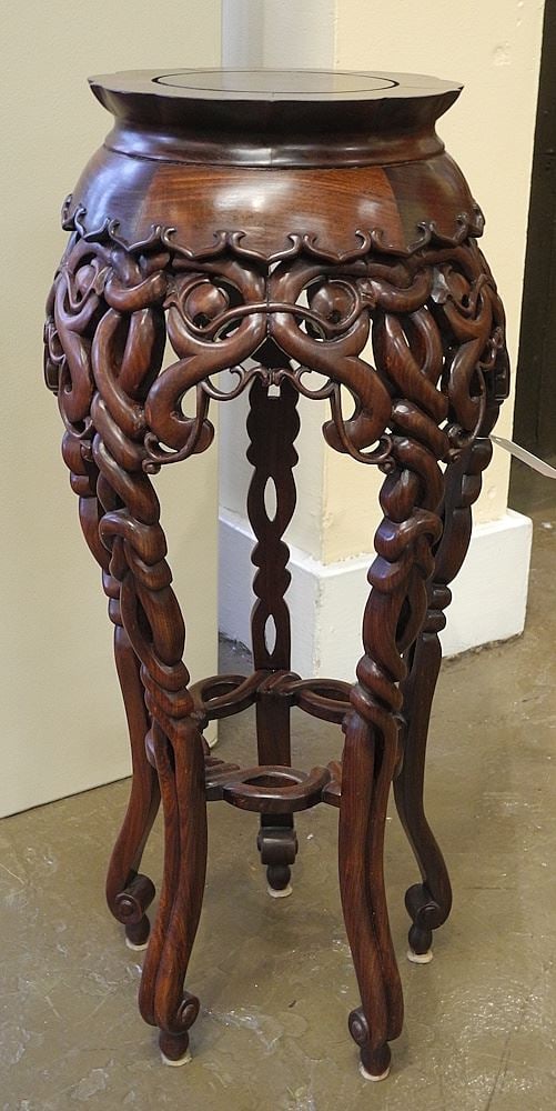 Chinese Five Leg Rosewood Scroll Work Stand, 26"h. (1 of 4)