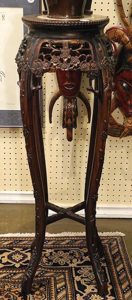 Chinese Rosewood Marble Inset Torchiere, 36"h.: Chinese Rosewood Marble Inset Torchiere, 36"h.
