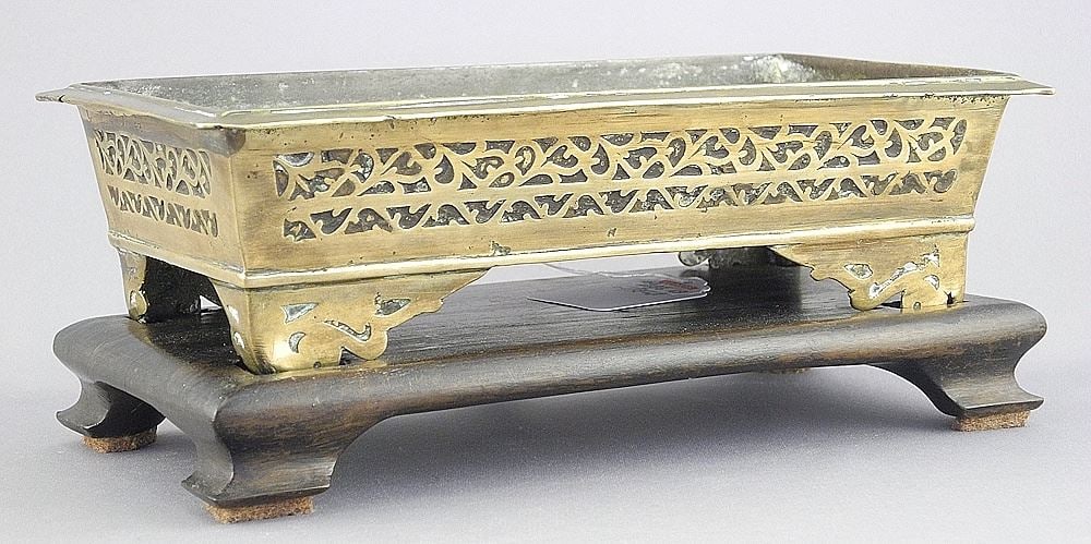 Chinese Bronze Trough Censer (2 5/8 x 8 3/8 x 4 3/4") with Stand. (1 of 5)