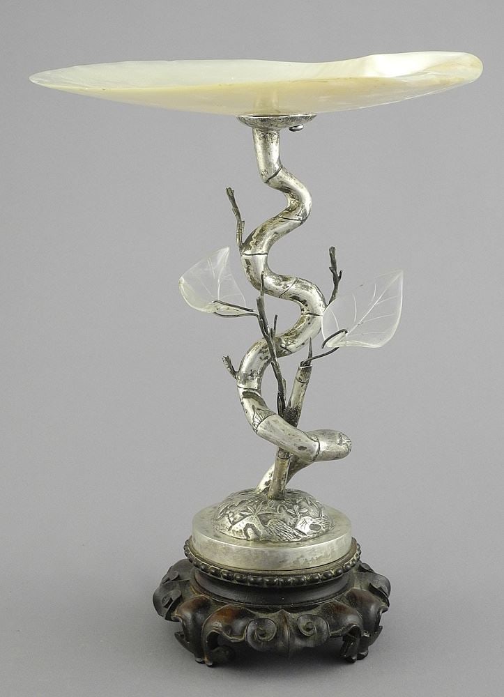 Chinese Export Silver Shell & Rock Crystal Tazza, 10 1/2"h, TW 703g. (1 of 8)