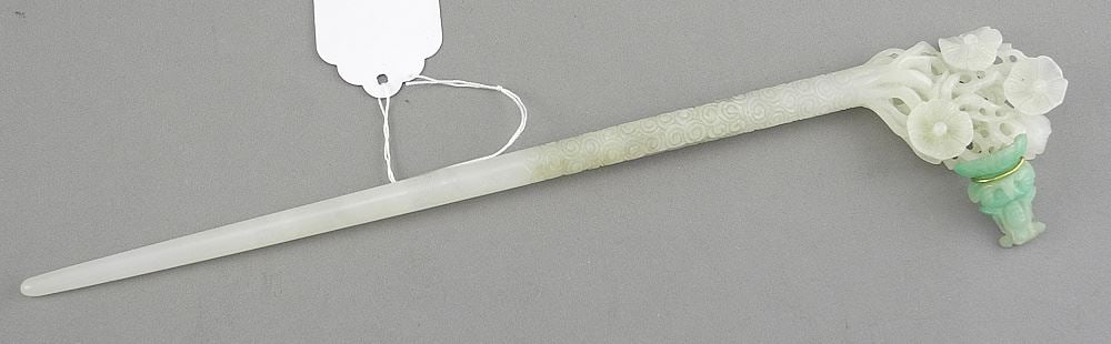 Chinese Jade Hairpin, 9 1/2"L, 43.7g: Chinese Jade Hairpin, 9 1/2"L, 43.7g
