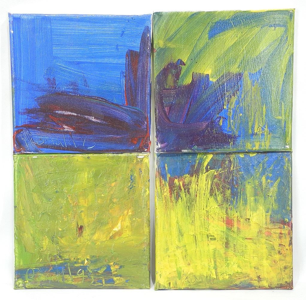 Four Oil on Canvas signed (William) Ronald'93, 8 x 8", "Abstract Compositions, Studio Stamp (1 of 5)