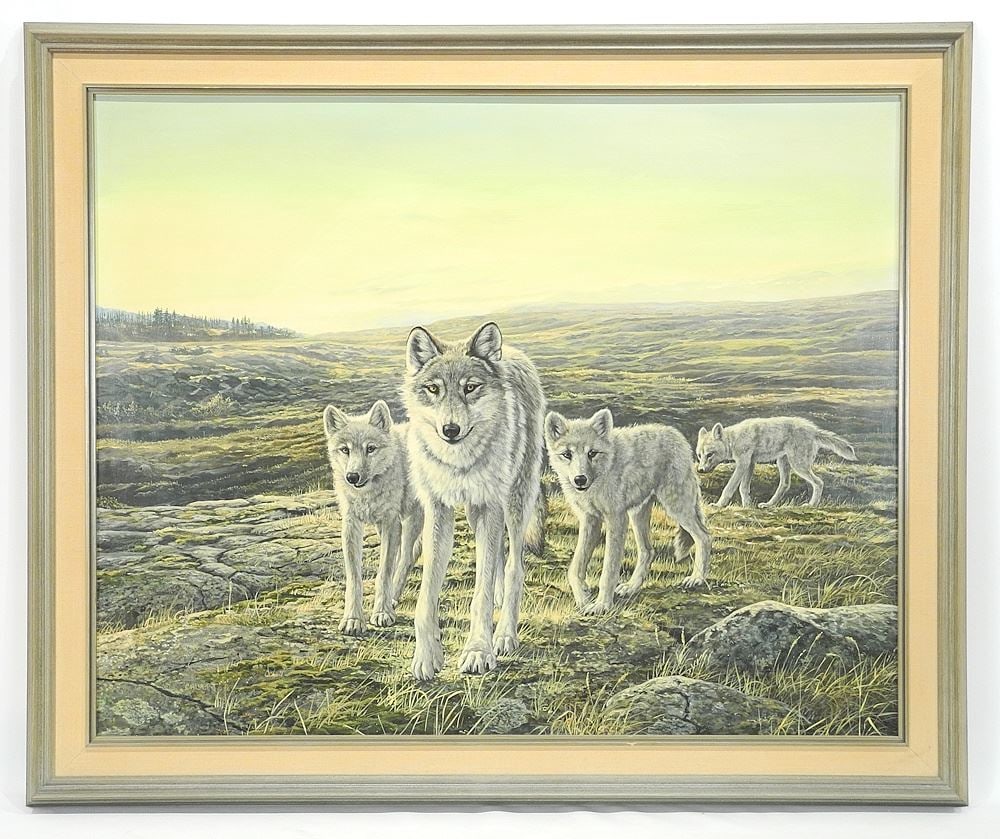 Acrylic on Board signed (Lissa) Calvert '88, 23 1/2 x 29 1/2", "Family of Wolves". (1 of 4)
